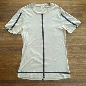 Neil Barrett Mens Tan Cotton Short Sleeve T-Shirt with Black taping details